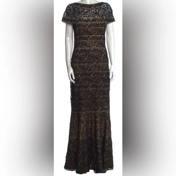 Jovani Black and Cream Lace Maxi Dress - Evening Gown - Size 10 - Picture 2 of 16